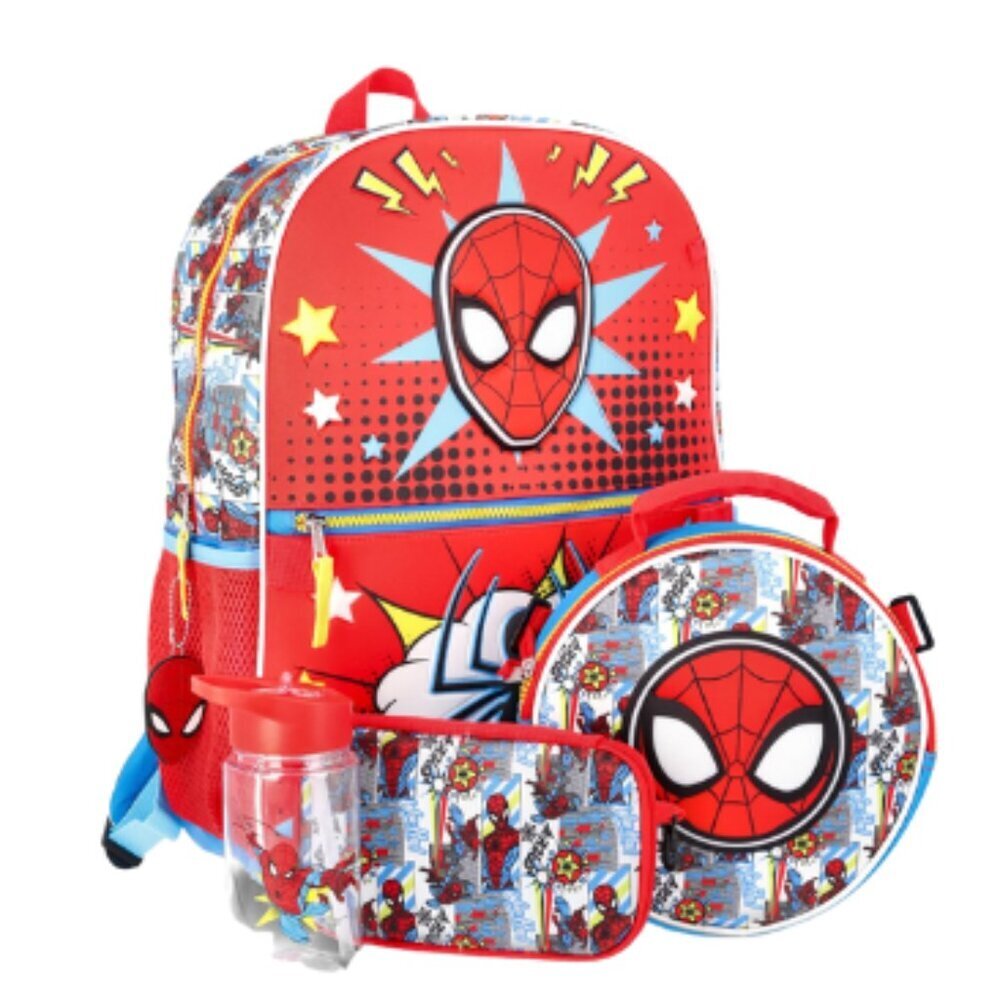 Marvel Spider-Man Boys 17" Backpack, Lunch Kit, Zip Case, Keychain and Water Bot